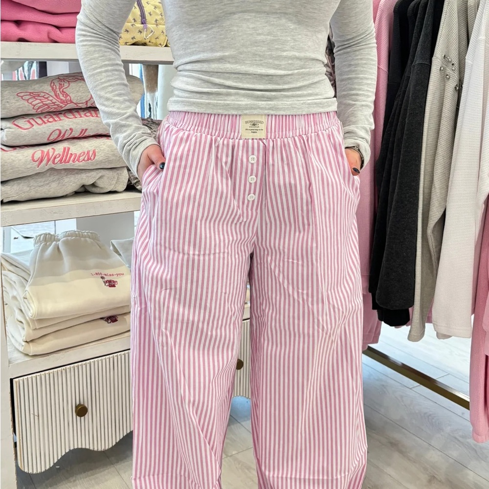 Pink Striped Wide Leg Pants